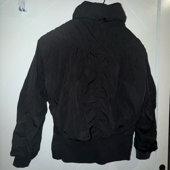 Athleta black Jetset Bomber jacket stow away hood weather resistant XS - Picture 9 of 16